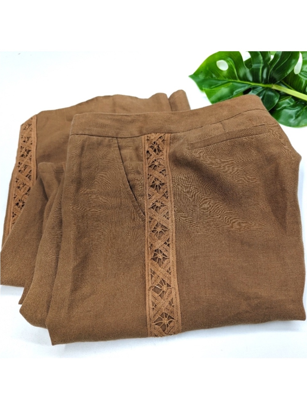 Rebecca Taylor Brown Wide-Leg Linen Pants - Picture 2 of 4